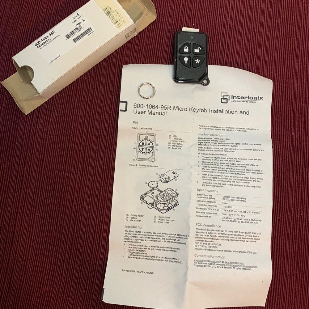GE security 699-1064 95 R.                       Micro Keyfob with Manual